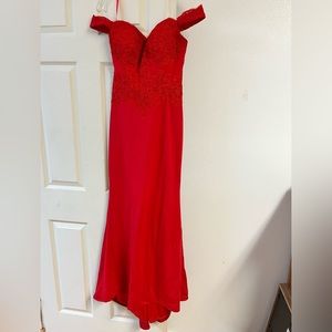 Red Lace Off the Shoulder Dress